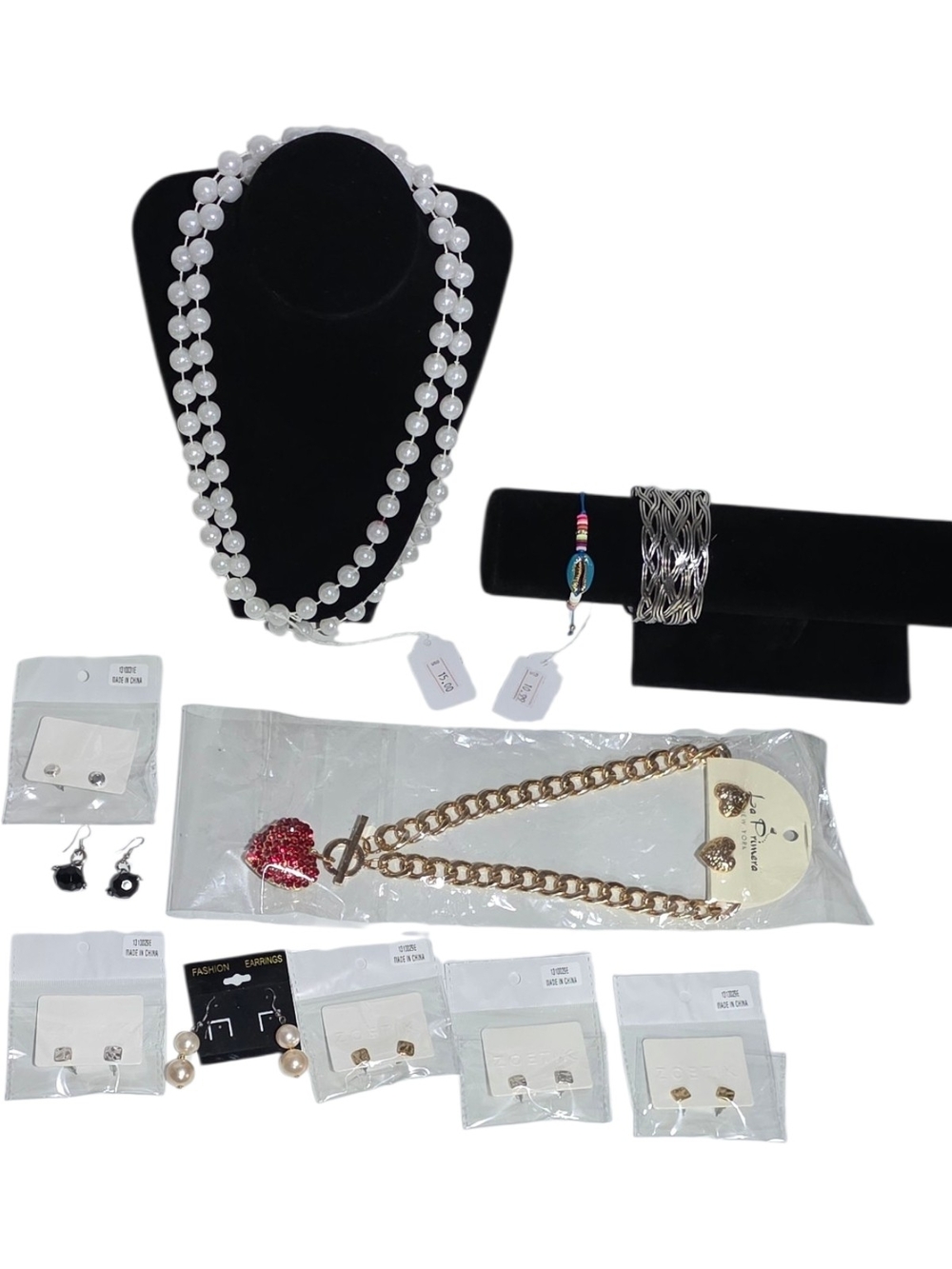 Lot Bundle Reseller Wholesale Pearl Necklace Silver Cuff Bracelet Earrings Mixed